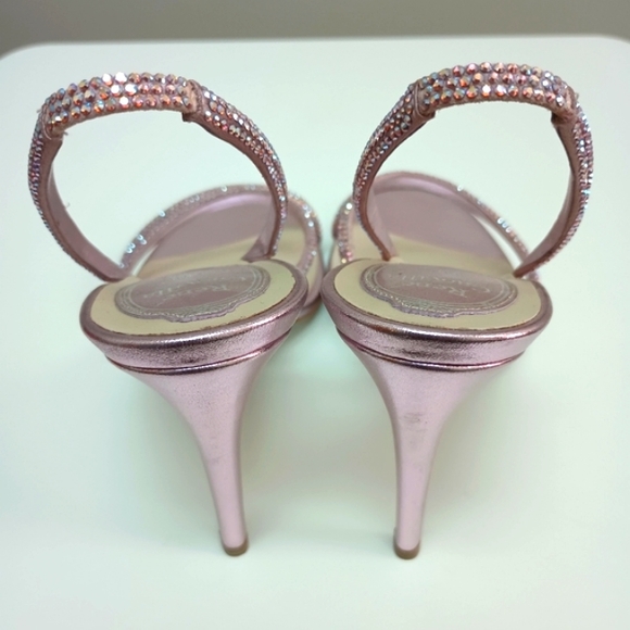 René Caovilla Metallic Strass Halter Stiletto Pink Light Rose Sandals - Picture 4 of 7